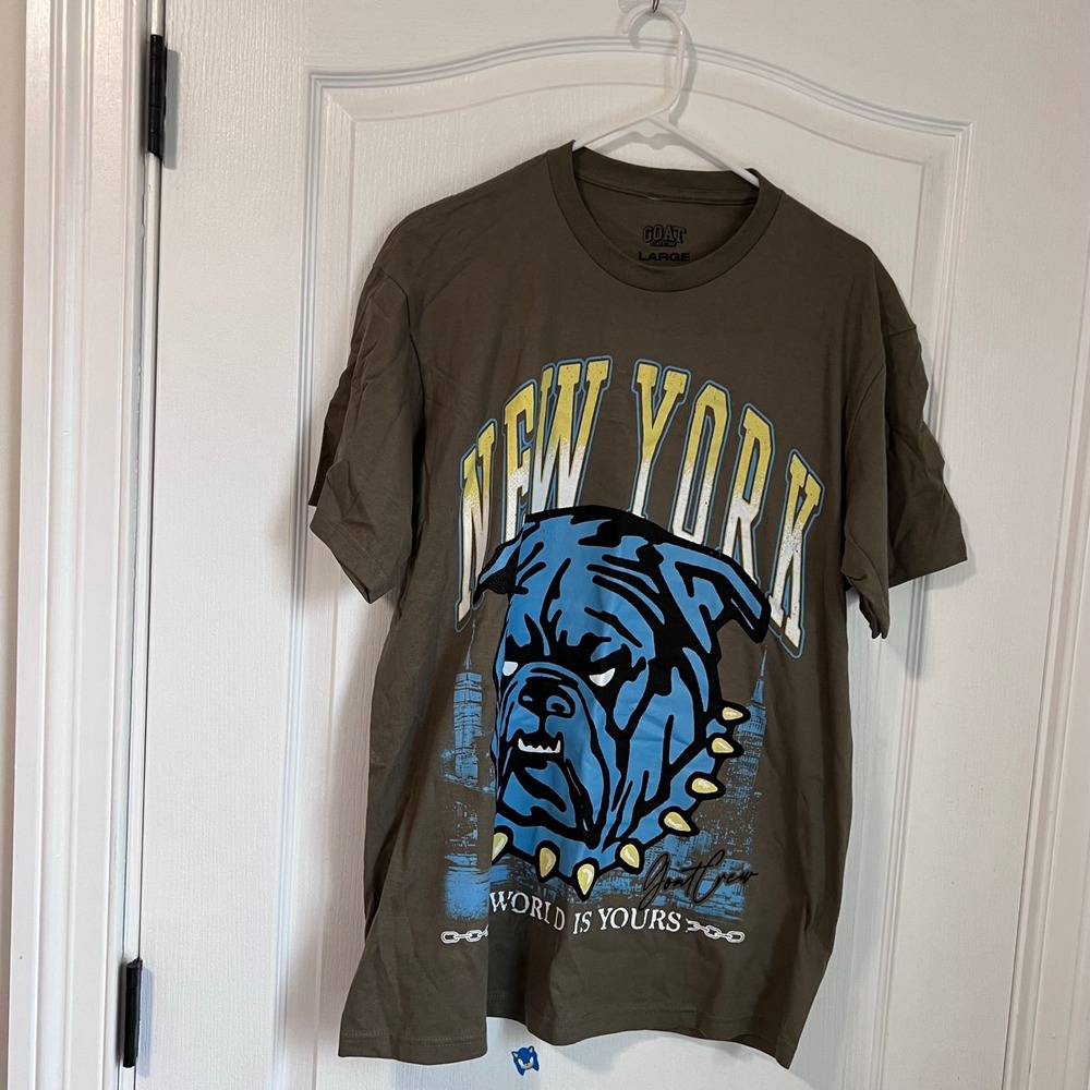 Goat Crew Mens New York World Is Yours Bulldog Graphic T-Shirt Olive Brown Large